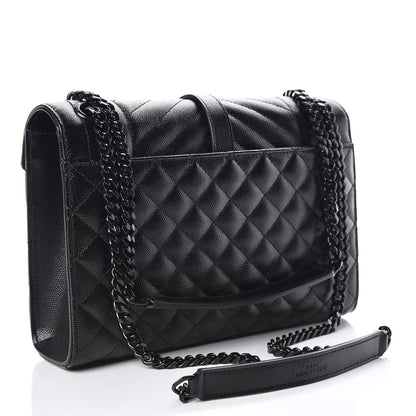 Saint Laurent Grain De Poudre Textured Mixed Matelasse Triquilt Medium Monogram Satchel Black 3 of 10
