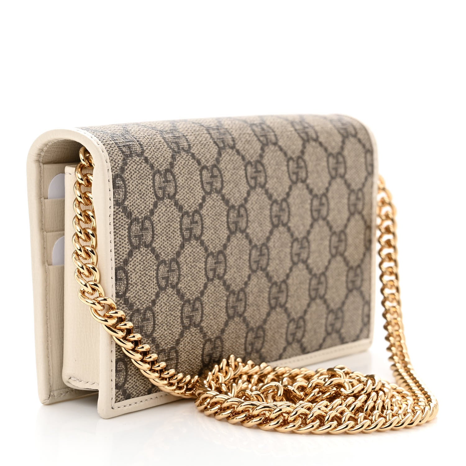 Gucci GG Supreme Monogram Azalea Calfskin Horsebit 1955 Wallet On Chain Beige Ebony Mystic White 3 of 11