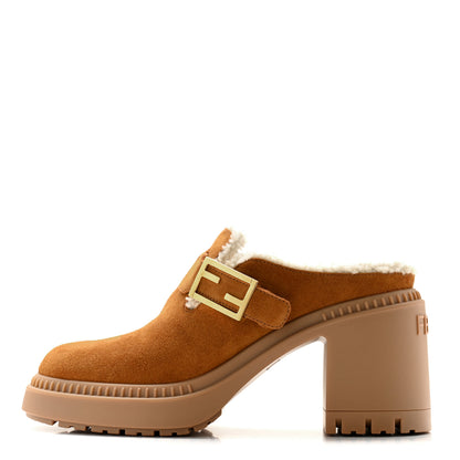 Fendi Suede Shearling Clogs 39.5 Caramel Milk 1 of 9