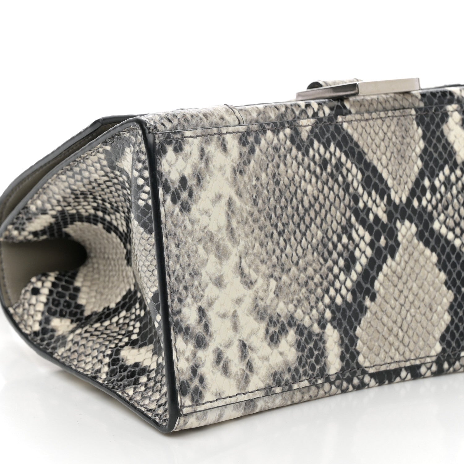 Balenciaga Calfskin Snake Effect Small Hourglass Top Handle Bag Black White 9 of 11
