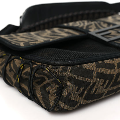 Fendi X SARAH COLEMAN Fabric Jacquard Vitello Grace FF Vertigo Woven Lanyard Large Baguette Tobacco Moro Black 9 of 11