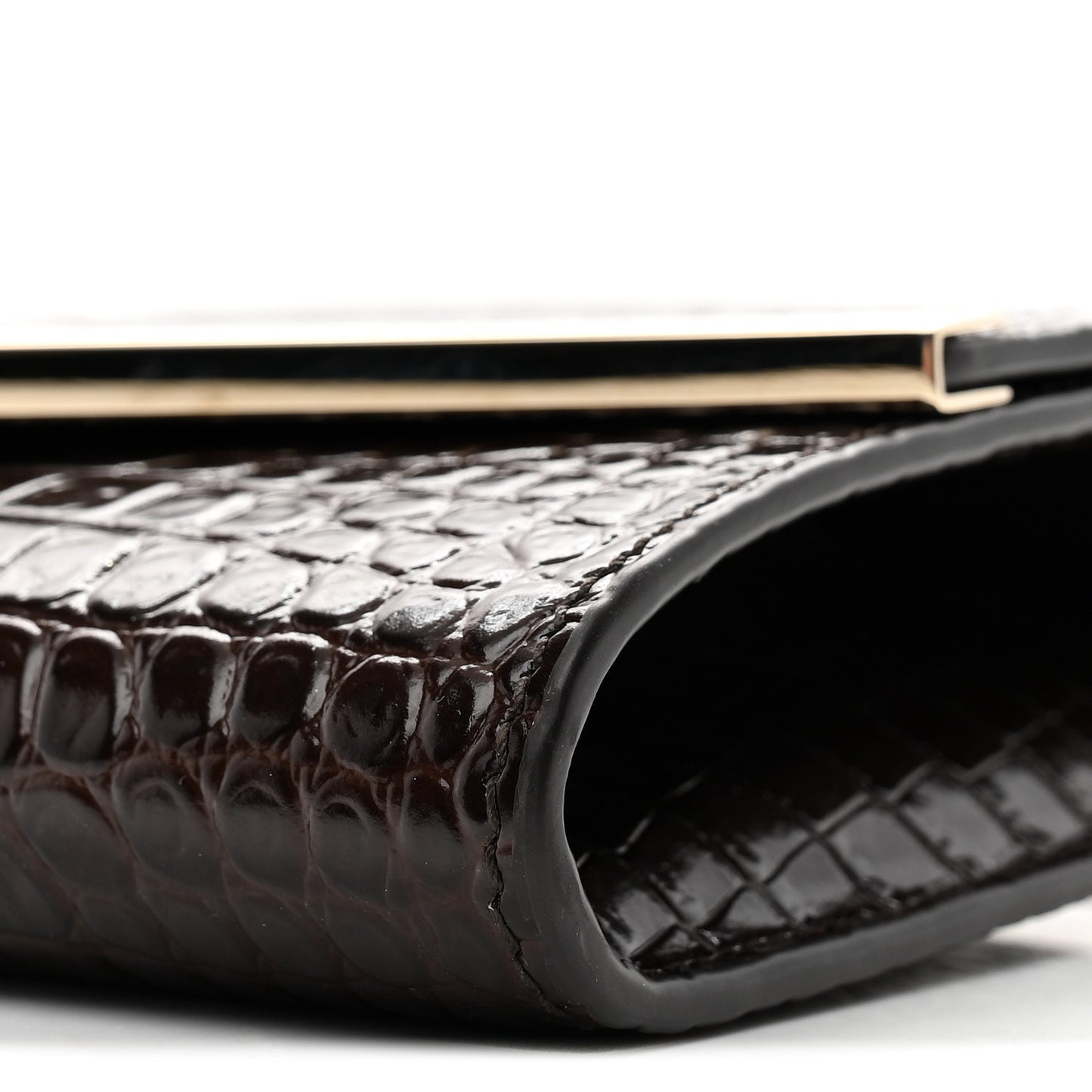 Calfskin Crocodile Embossed Emmie Clutch Bag Chocolate