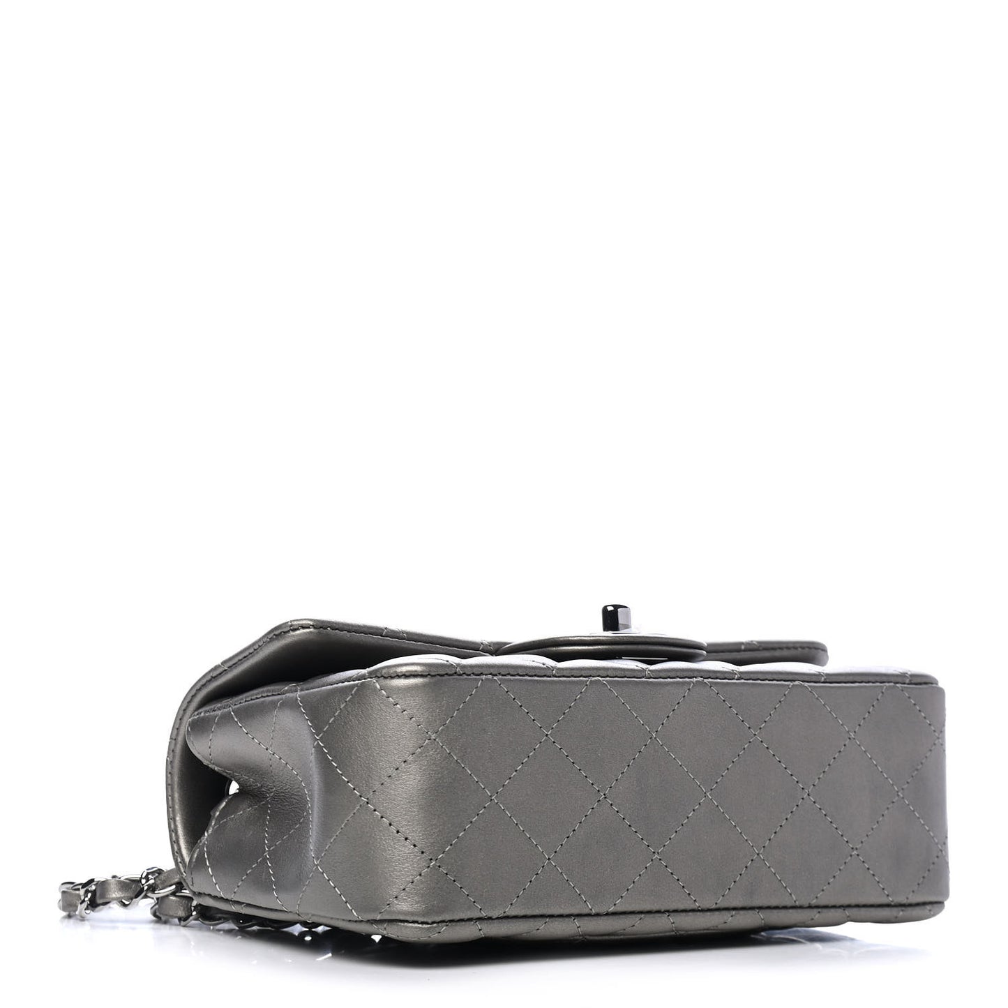 Metallic Calfskin Quilted Mini Rectangular Flap Ruthenium