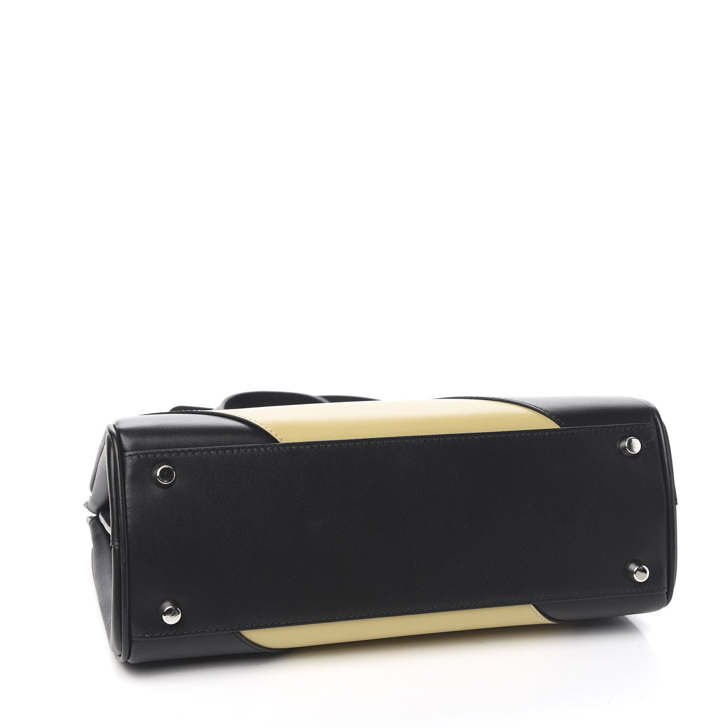 Smooth Calfskin Diagonal Striped Small Zumi Top Handle Bag Black Beige