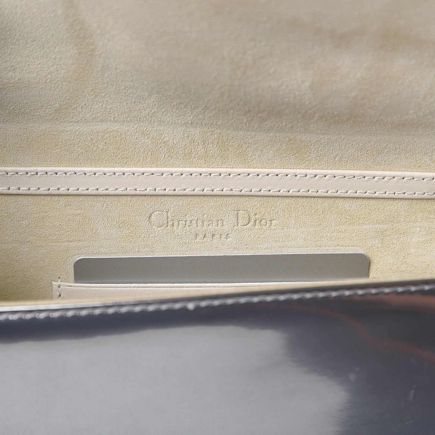 Metallic Patent Studded Diorama Top Handle Wallet on Chain Pouch Silver