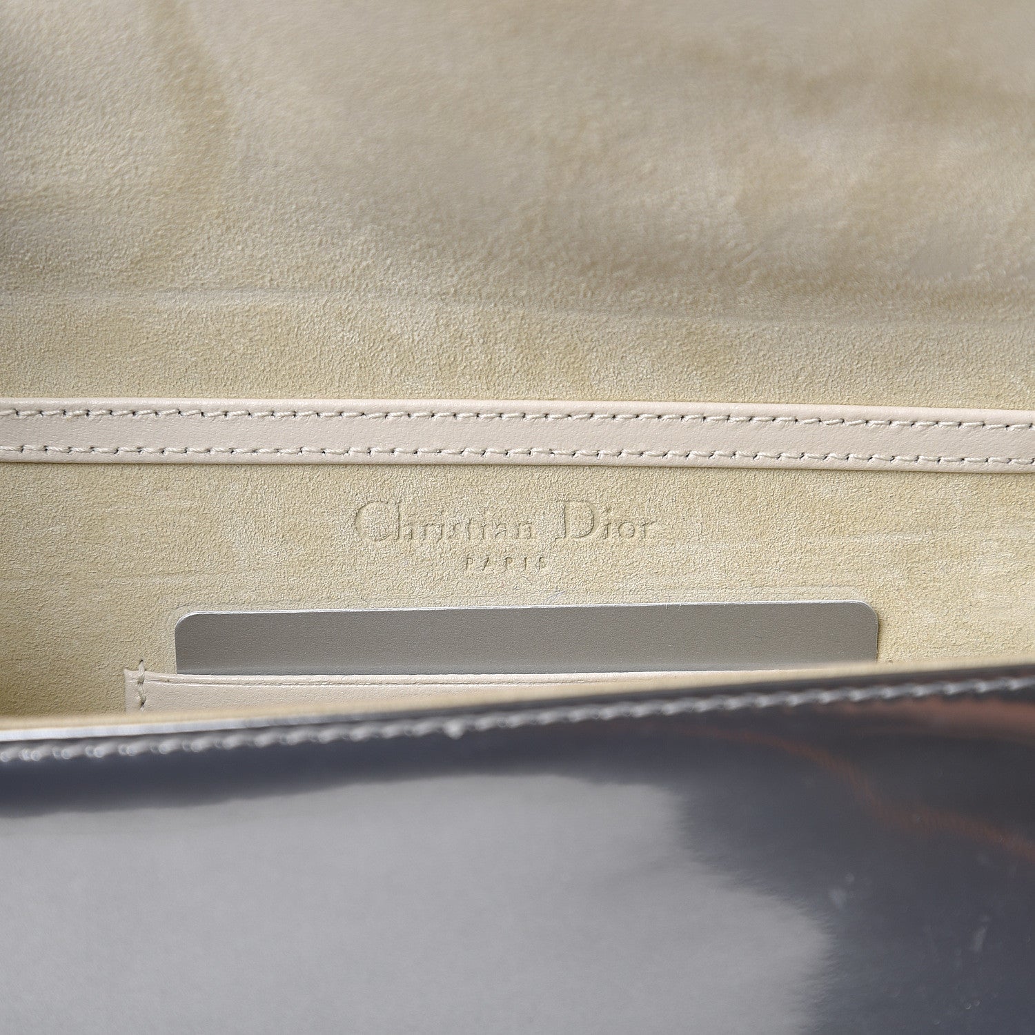 Christian Dior Metallic Patent Studded Diorama Top Handle Wallet on Chain Pouch Silver 6 of 12