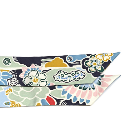 Hermes Silk Bingata Twilly Bleu Ciel Vert Rose 2 of 4