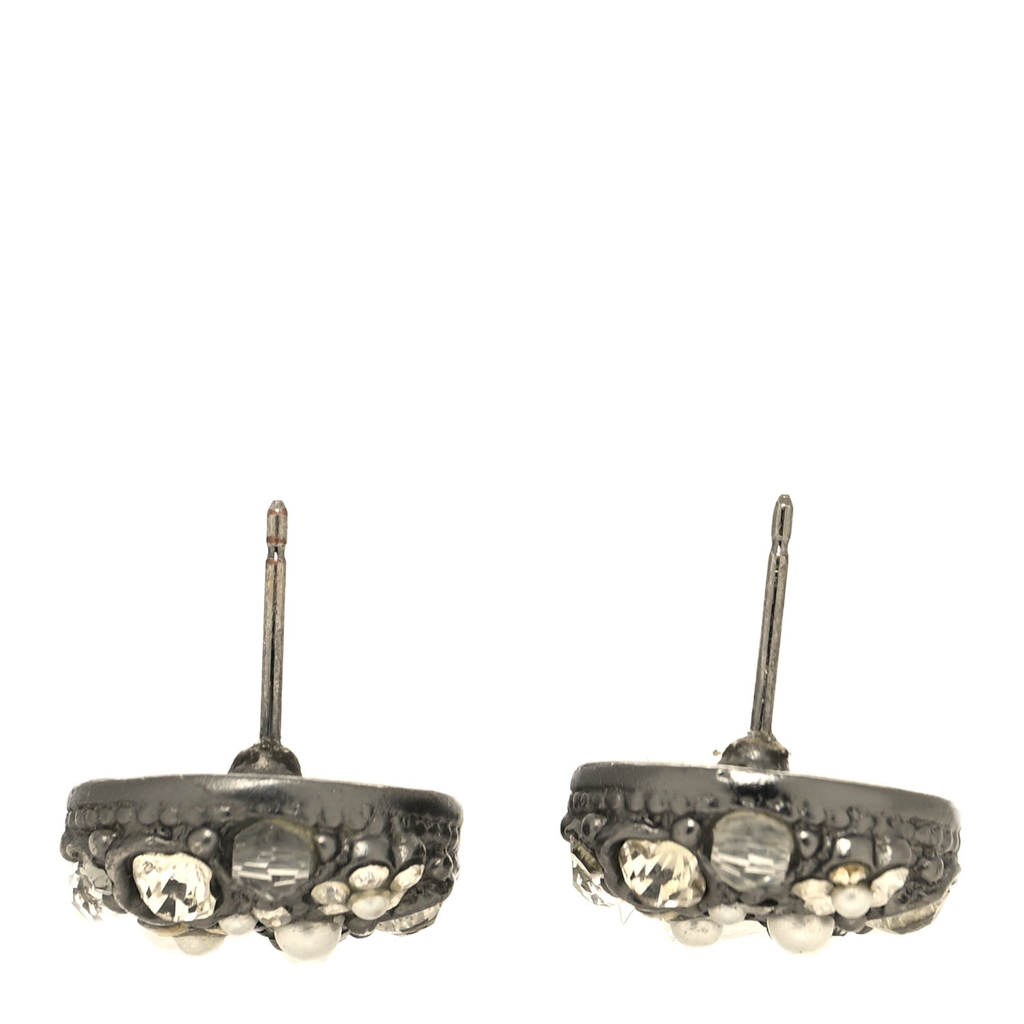 Ruthenium Crystal Pearl Enamel Drop CC Earrings