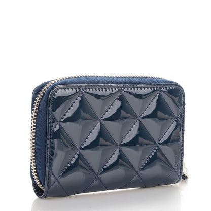 Chanel Patent Calfskin Quilted Zip Coin Purse Navy Blue 3 of 7