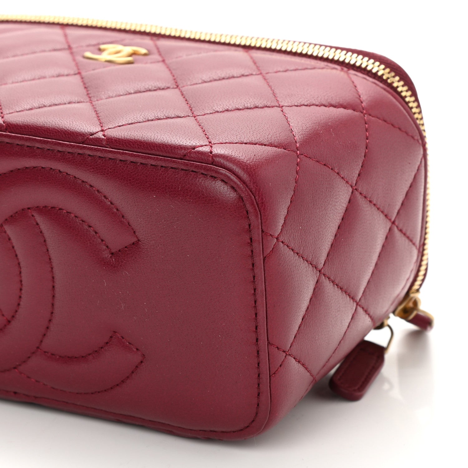 Chanel Lambskin Quilted Small Vanity Case With Chain Dark Red