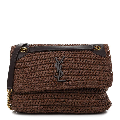 Saint Laurent Raffia Calfskin Monogram Medium Niki Chain Satchel New Nut 1 of 10