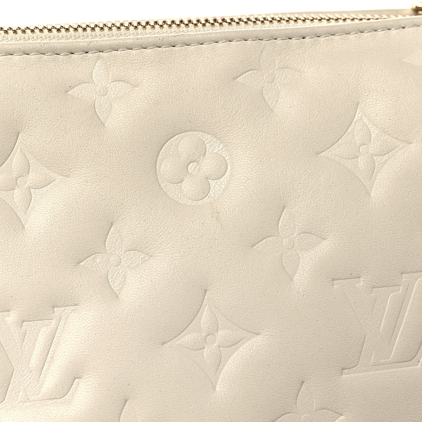 Lambskin Embossed Monogram Coussin PM Beige Cream