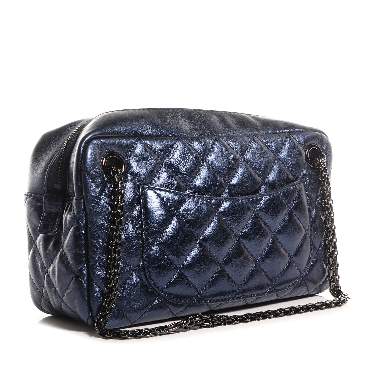 Chanel Metallic Aged Calfskin Quilted Medium Reissue Camera Case Bag Blue 3 of 7