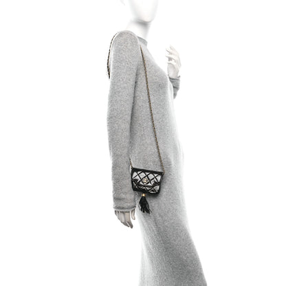 Chanel Crumpled Patent Lambskin Quilted Tassel Clutch With Chain Black 2 of 11