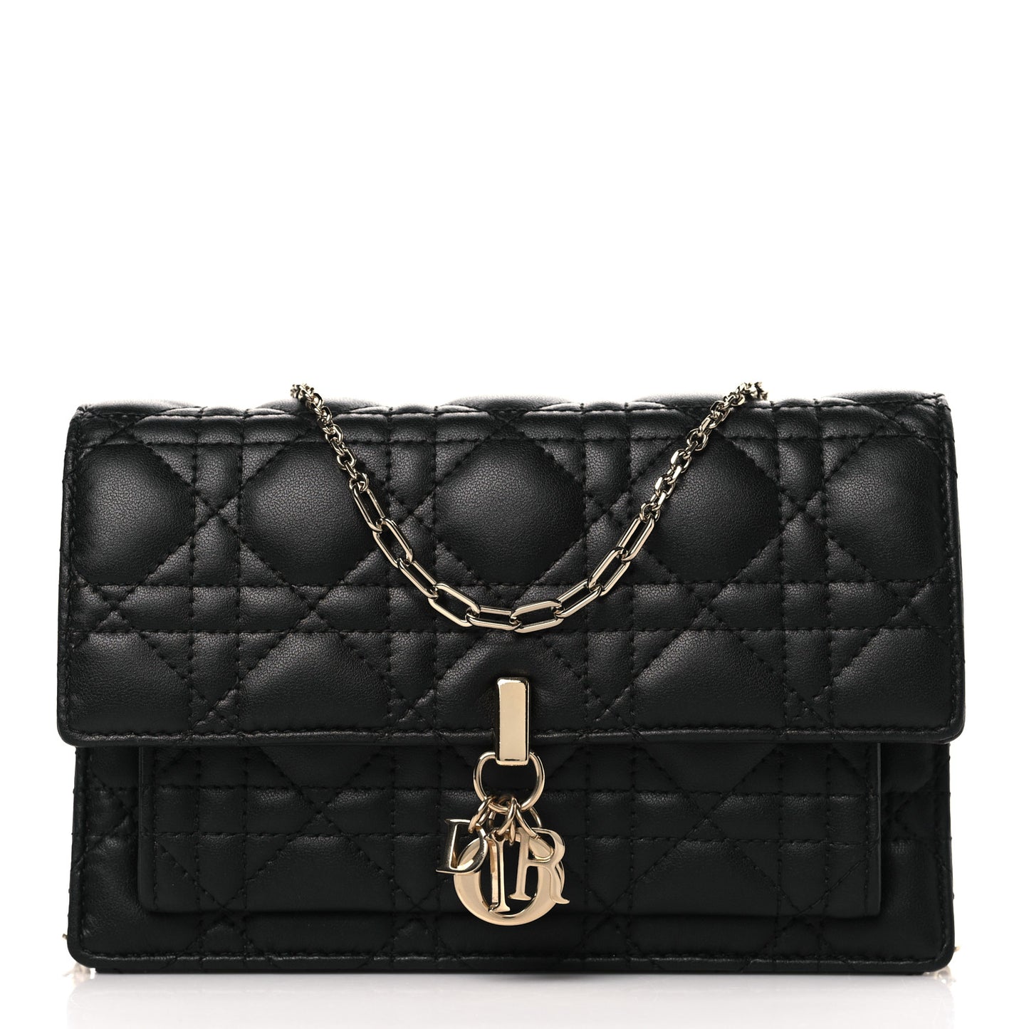 Lambskin Cannage Lady Dior Chain Pouch Black