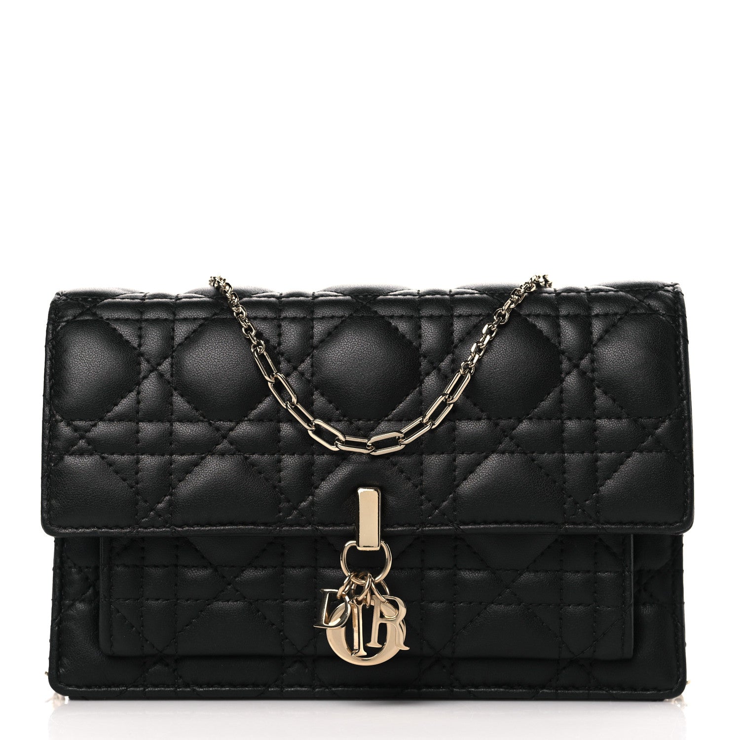 Christian Dior Lambskin Cannage Lady Dior Chain Pouch Black 1 of 9