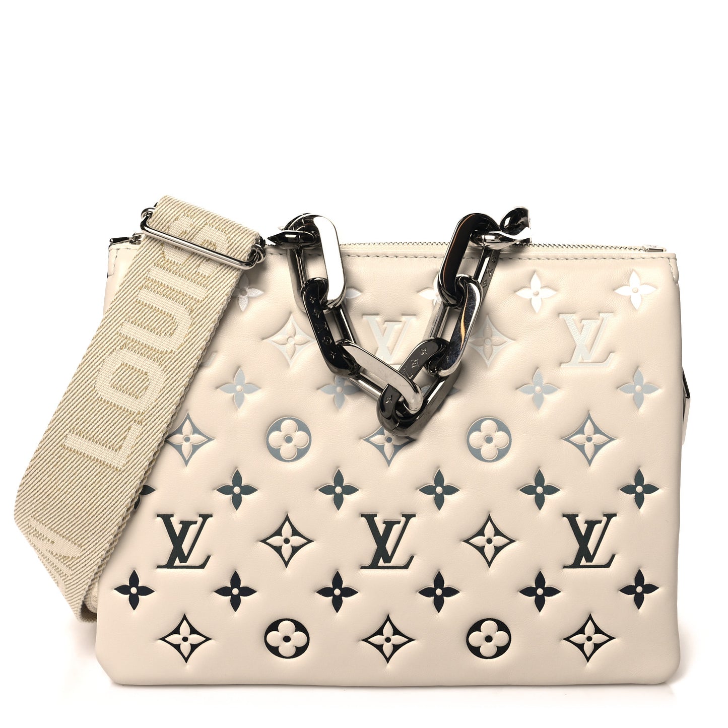 Lambskin Embossed Monogram Coussin PM Cream Grey