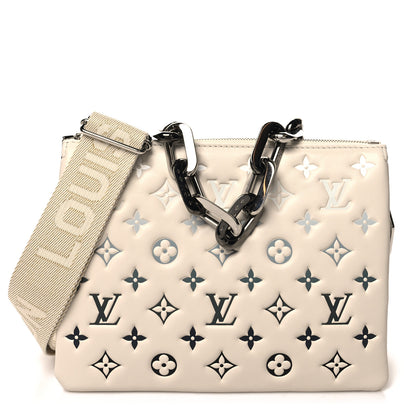 Louis Vuitton Lambskin Embossed Monogram Coussin PM Cream Grey 1 of 12