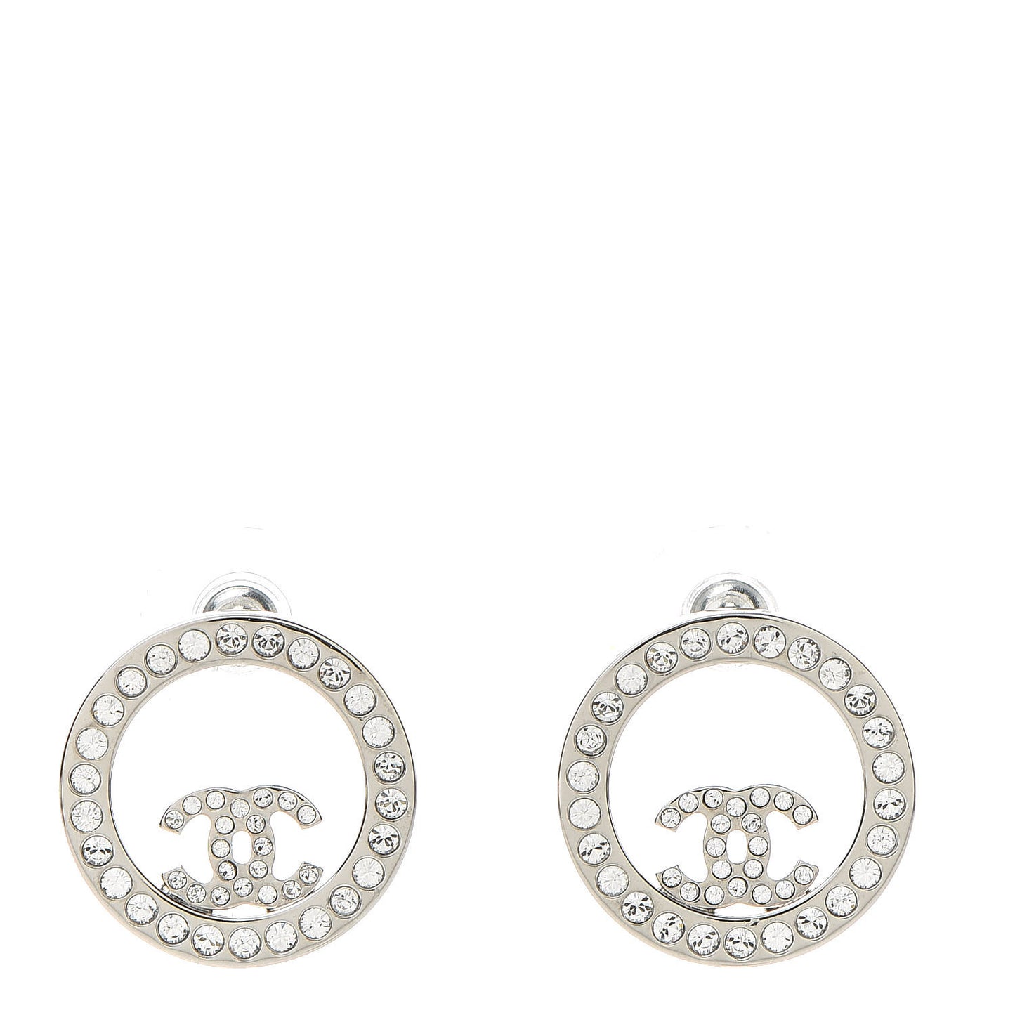 Crystal CC Round Earrings Silver
