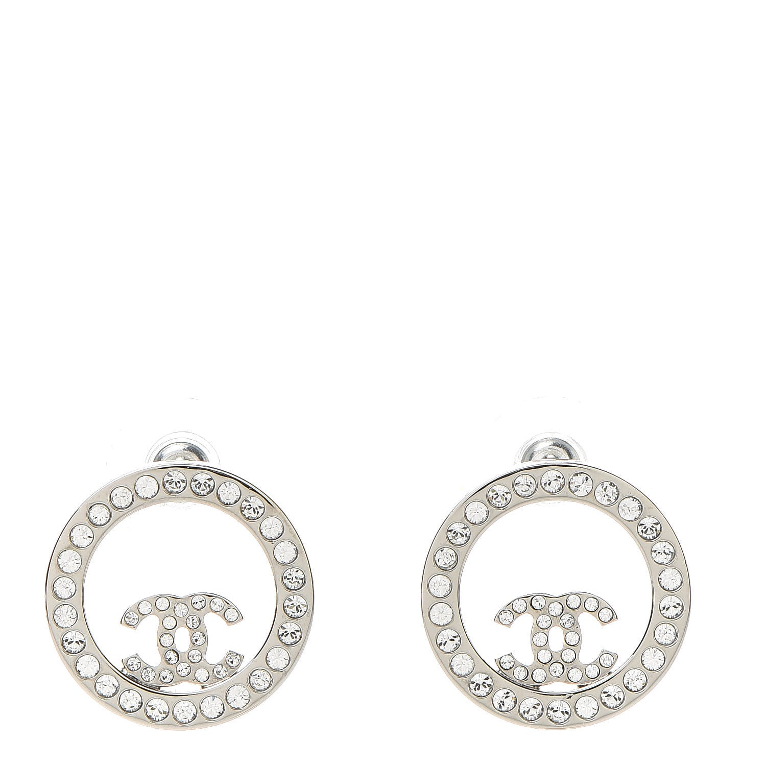 Chanel Crystal CC Round Earrings Silver 1 of 5