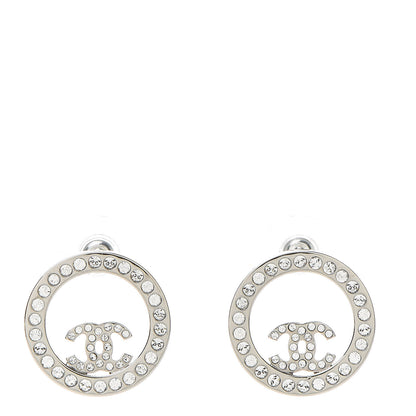 Chanel Crystal CC Round Earrings Silver 1 of 5