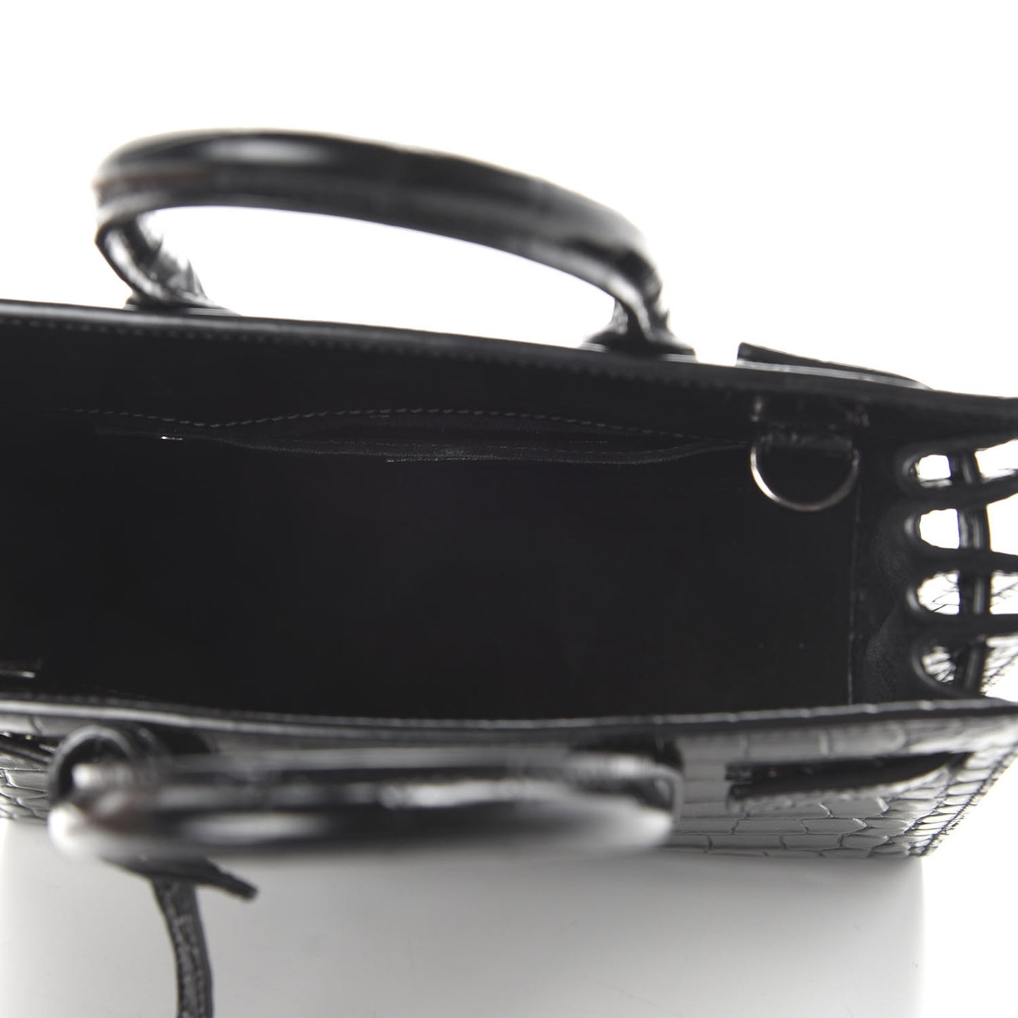 Calfskin Crocodile Embossed Nano Sac De Jour Black
