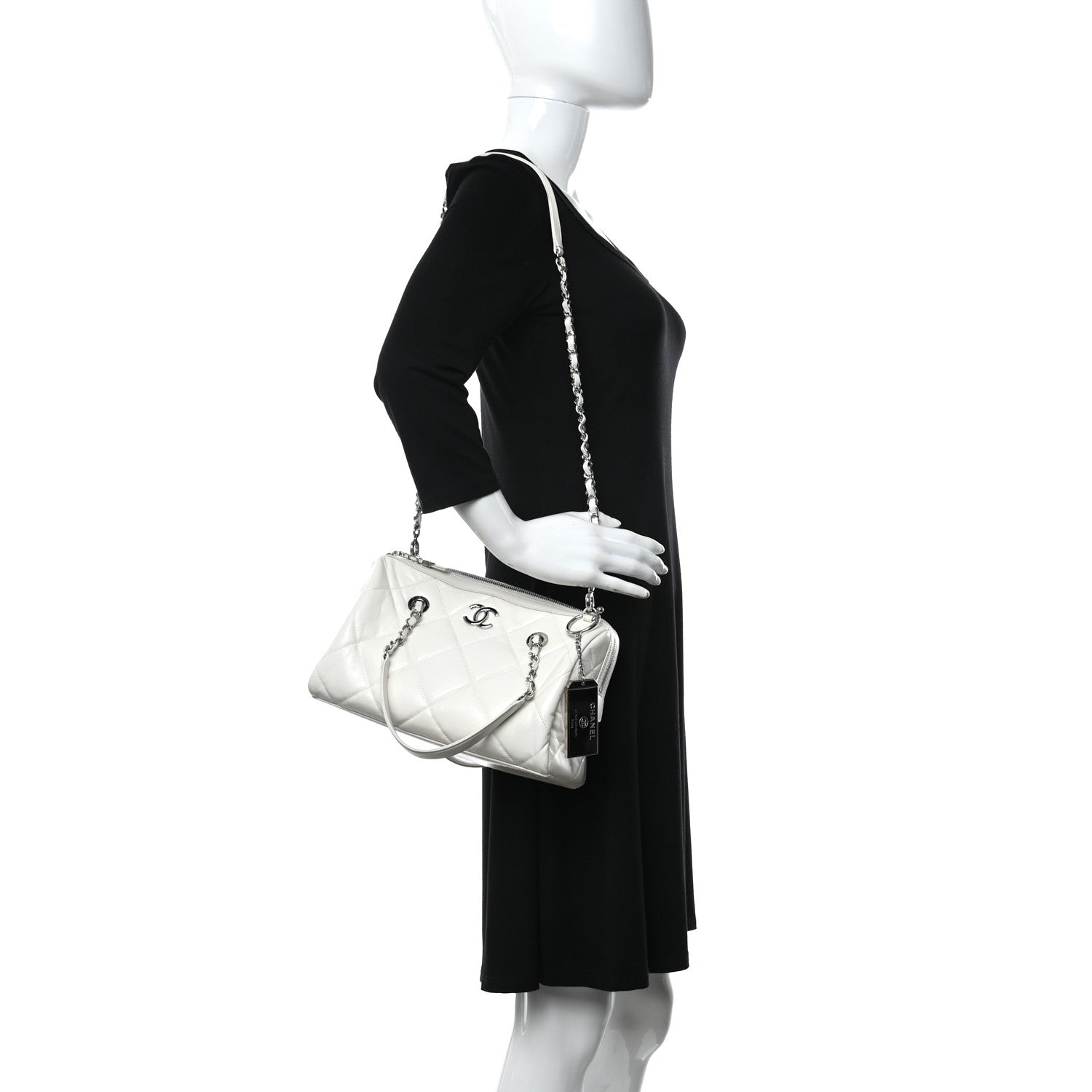 Chanel Calfskin Quilted Small CC Bowling Bag White 2 of 11