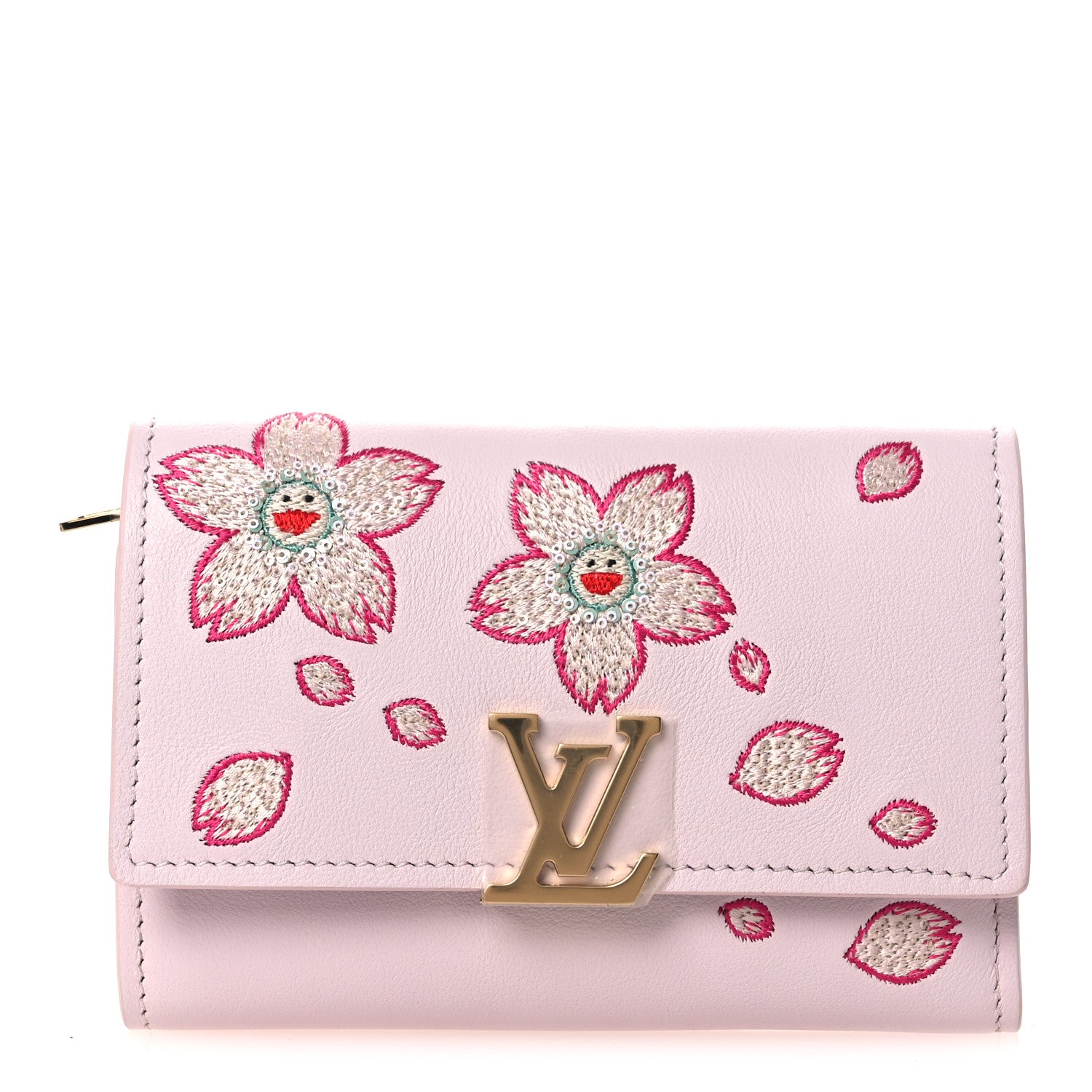 Louis Vuitton LV X TM Lambskin Embroidered Cherry Blossom Capucines Compact Wallet Pink 1 of 9