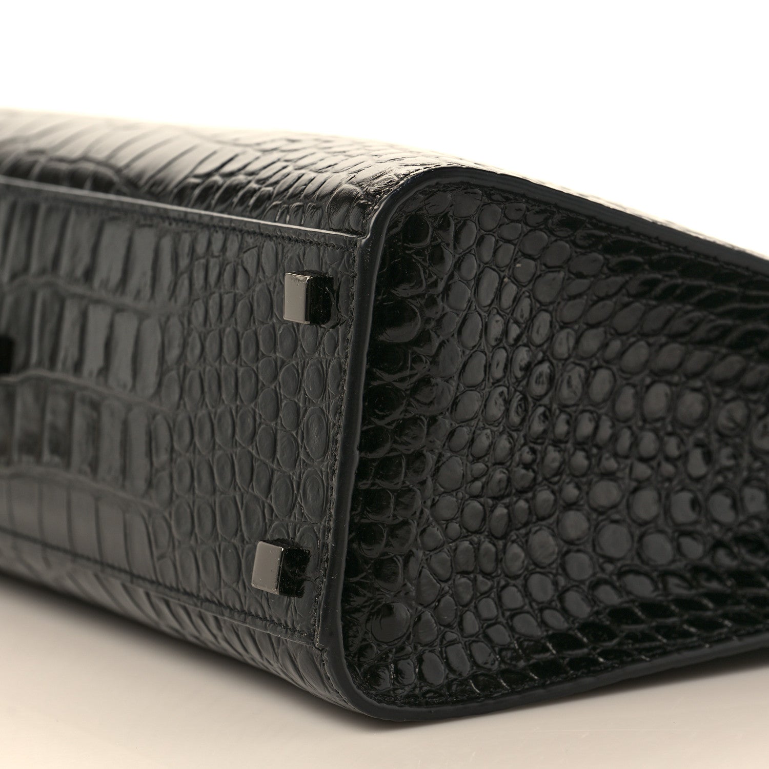 Saint Laurent Shiny Calfskin Crocodile Embossed Small Manhattan Shopper Tote Black 9 of 10