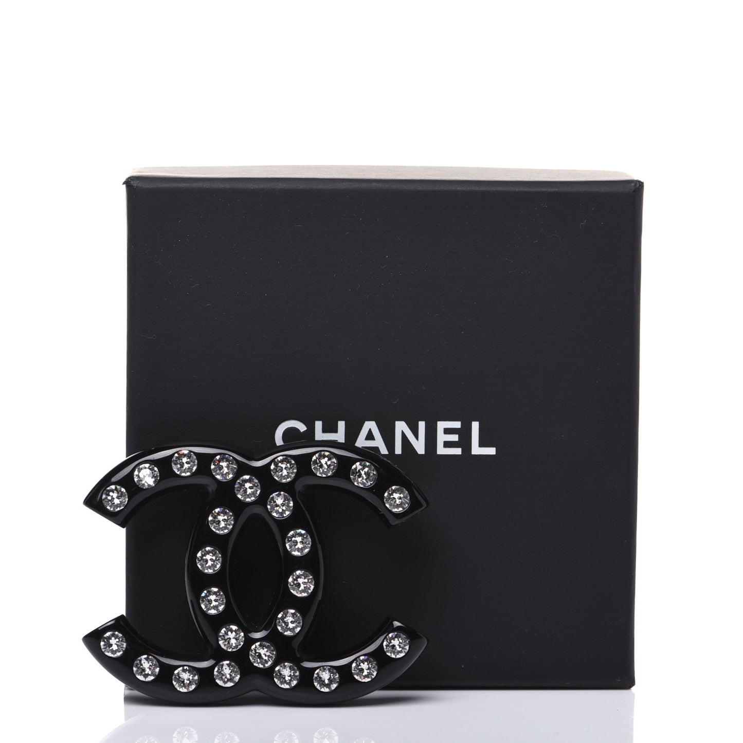 Resin Crystal CC Brooch Black