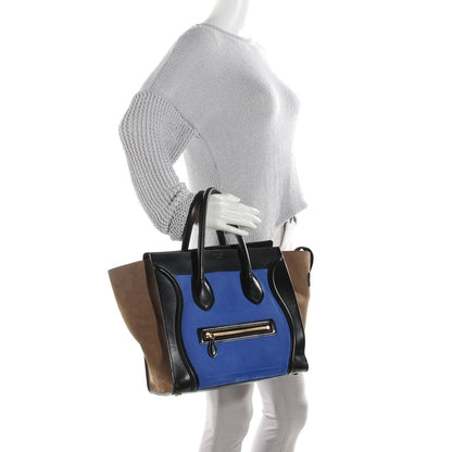 Celine Nubuck Smooth Calfskin Mini Tri-Color Luggage Royal Blue 2 of 8