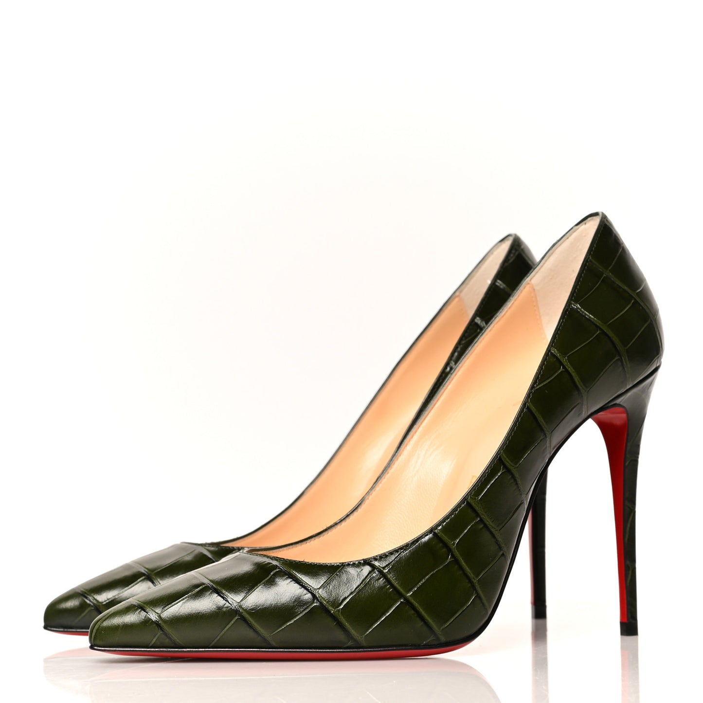 Calfskin Crocodile Embossed Kate 100 Pumps 36.5 Forest Night