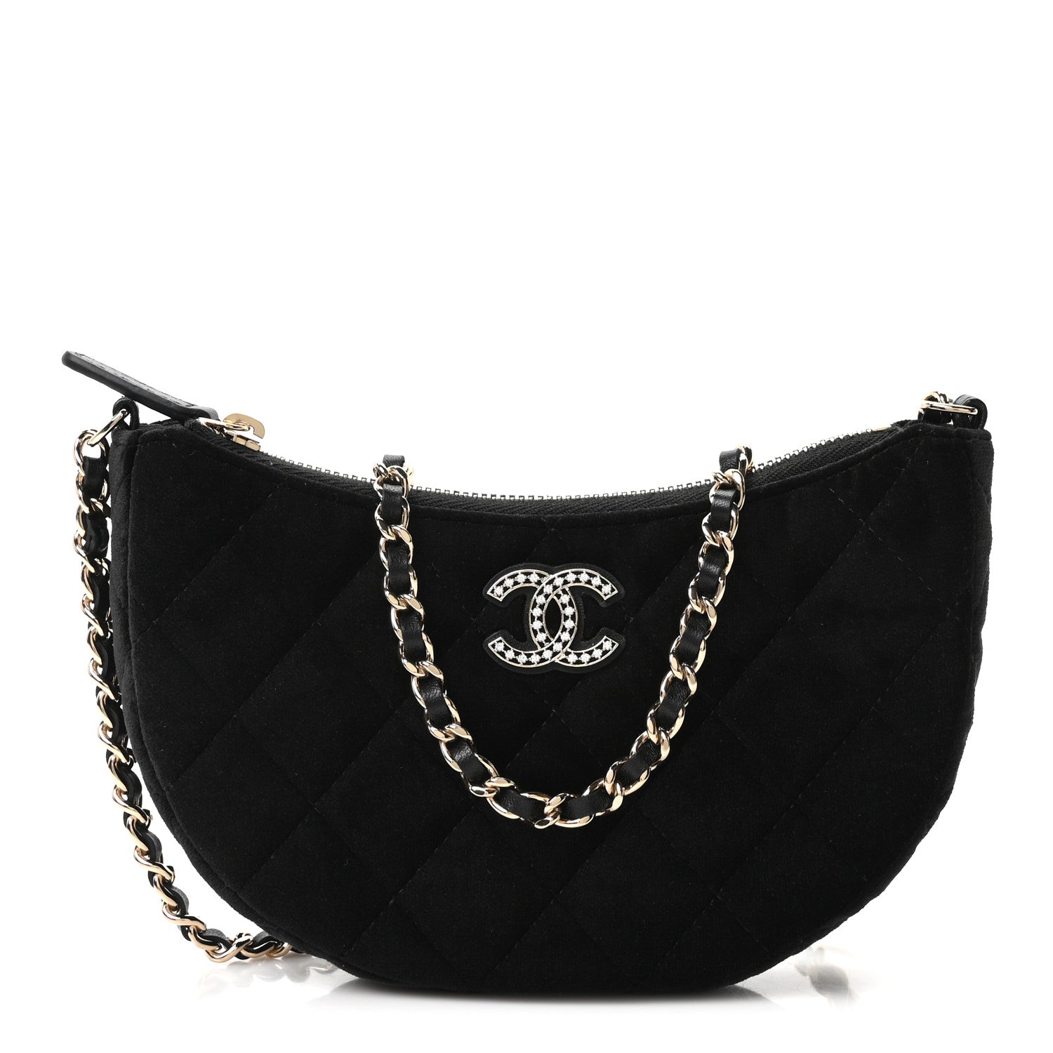 Chanel Velvet Crystal Quilted Chain Hobo Black 1 of 11
