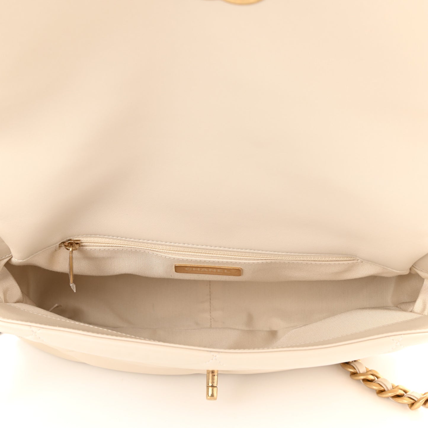 Lambskin Quilted Large Chanel 19 Flap Light Beige