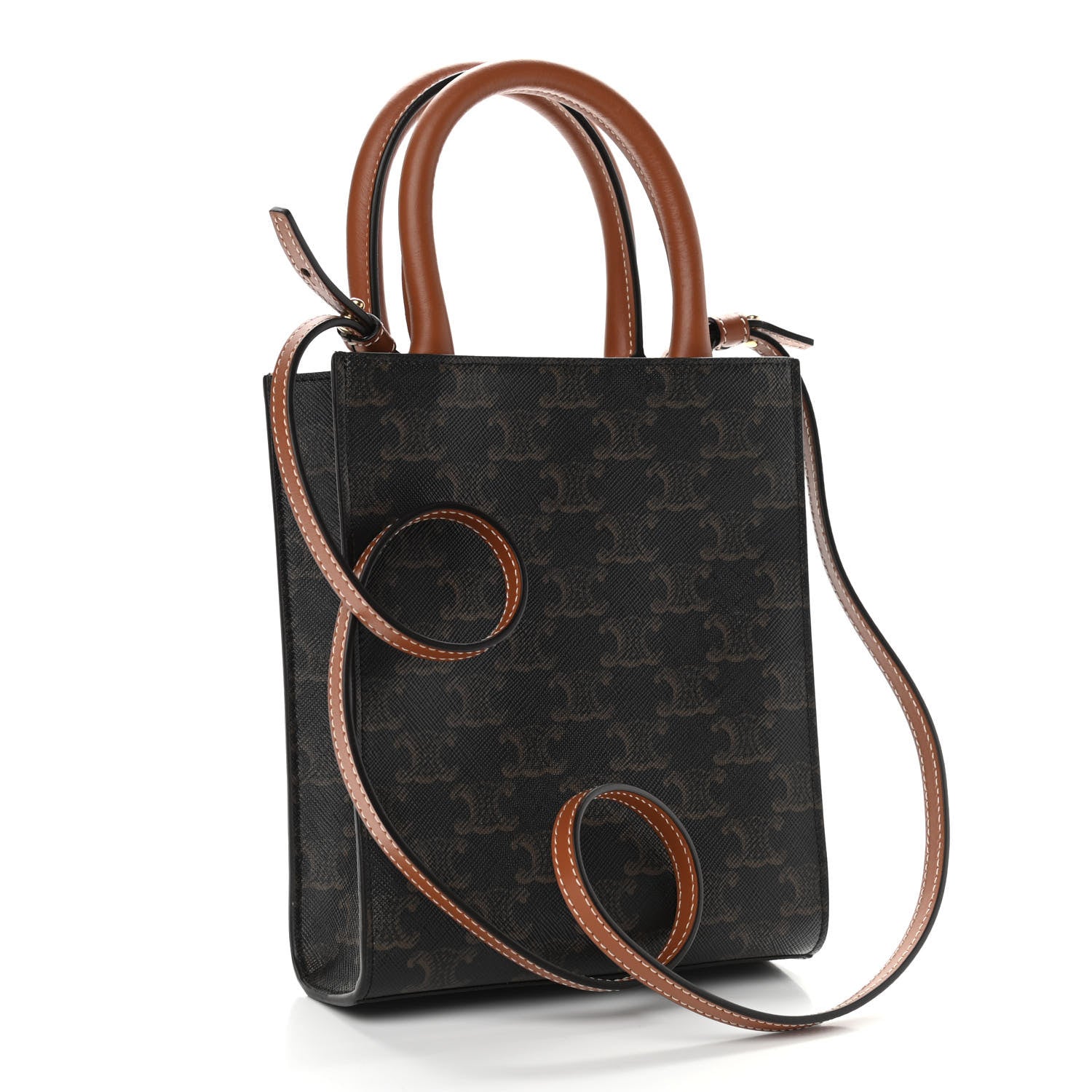 Celine Triomphe Canvas Calfskin Mini Vertical Cabas Tan 3 of 9