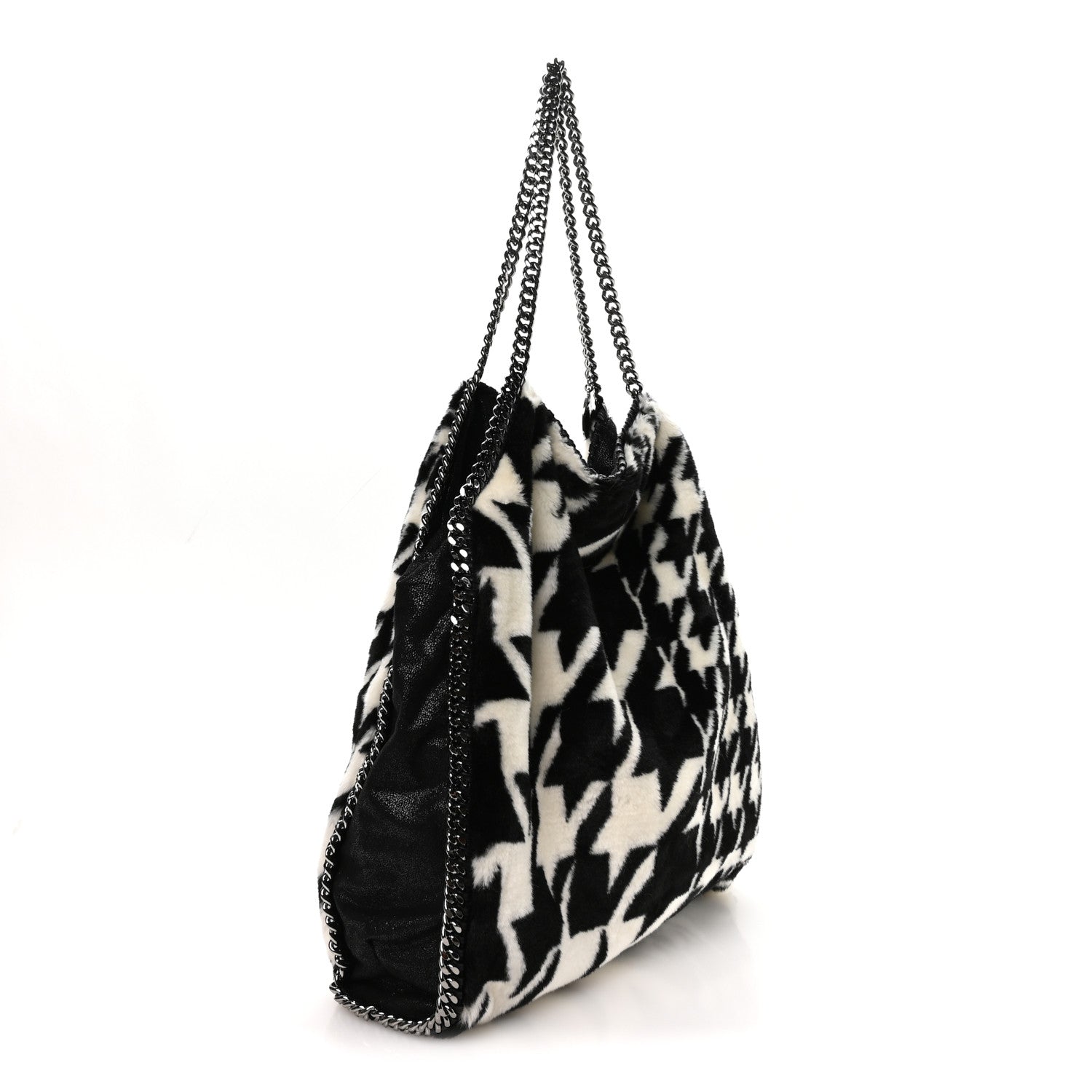 Stella McCartney Eco Fur Houndstooth Big Falabella  Tote Black White 4 of 11
