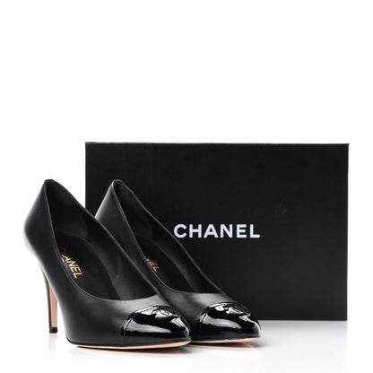 Chanel Lambskin Calfskin Patent Cap Toe CC Pumps 42 Black 11 of 11