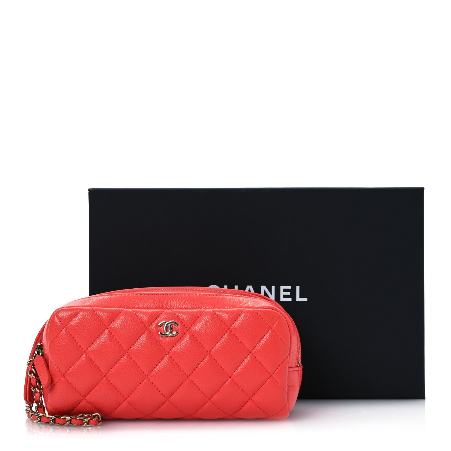 Chanel Caviar Quilted Double Zip Pouch Cosmetic Case Coral 14 of 14