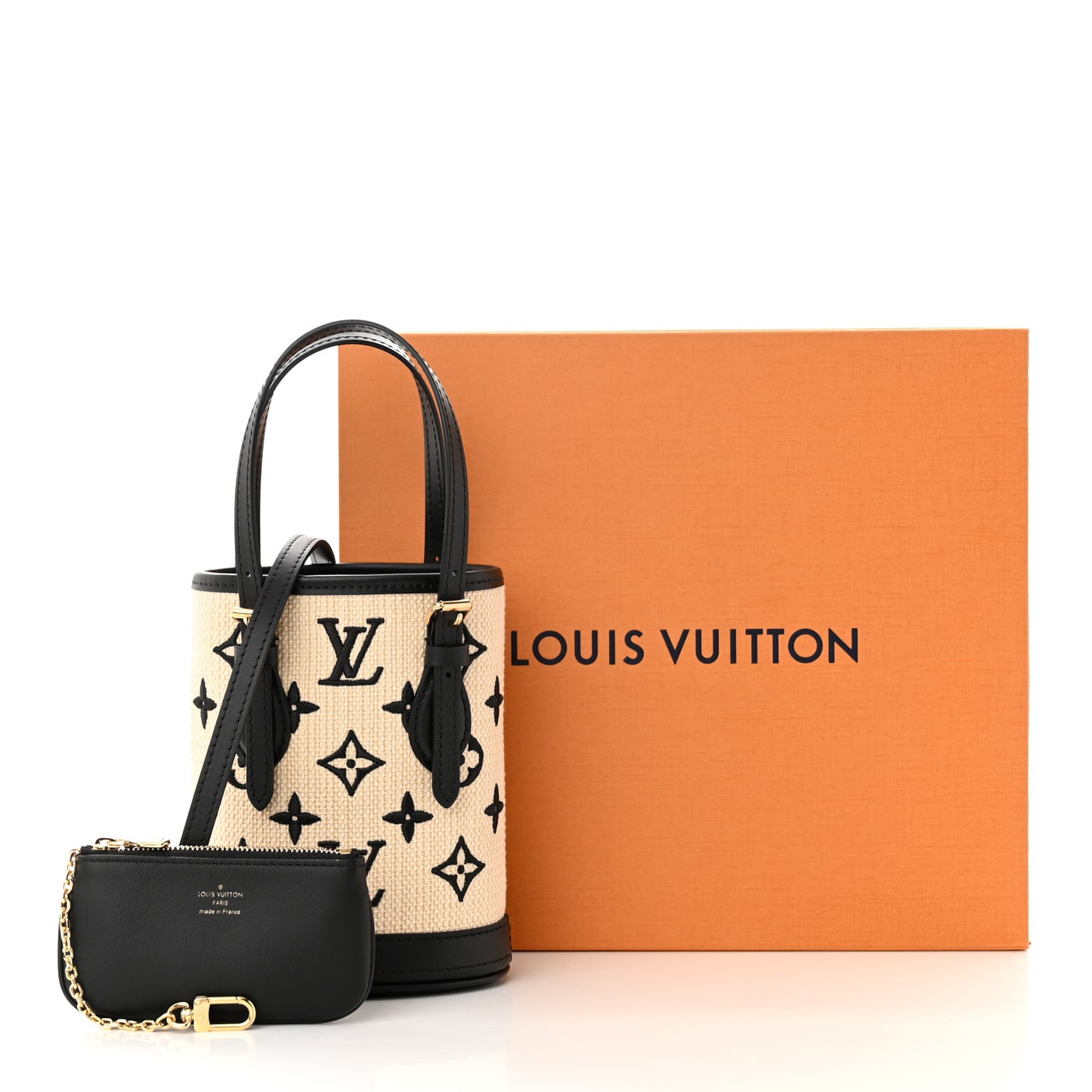 Cotton Calfskin Monogram Nano Bucket Bag Black