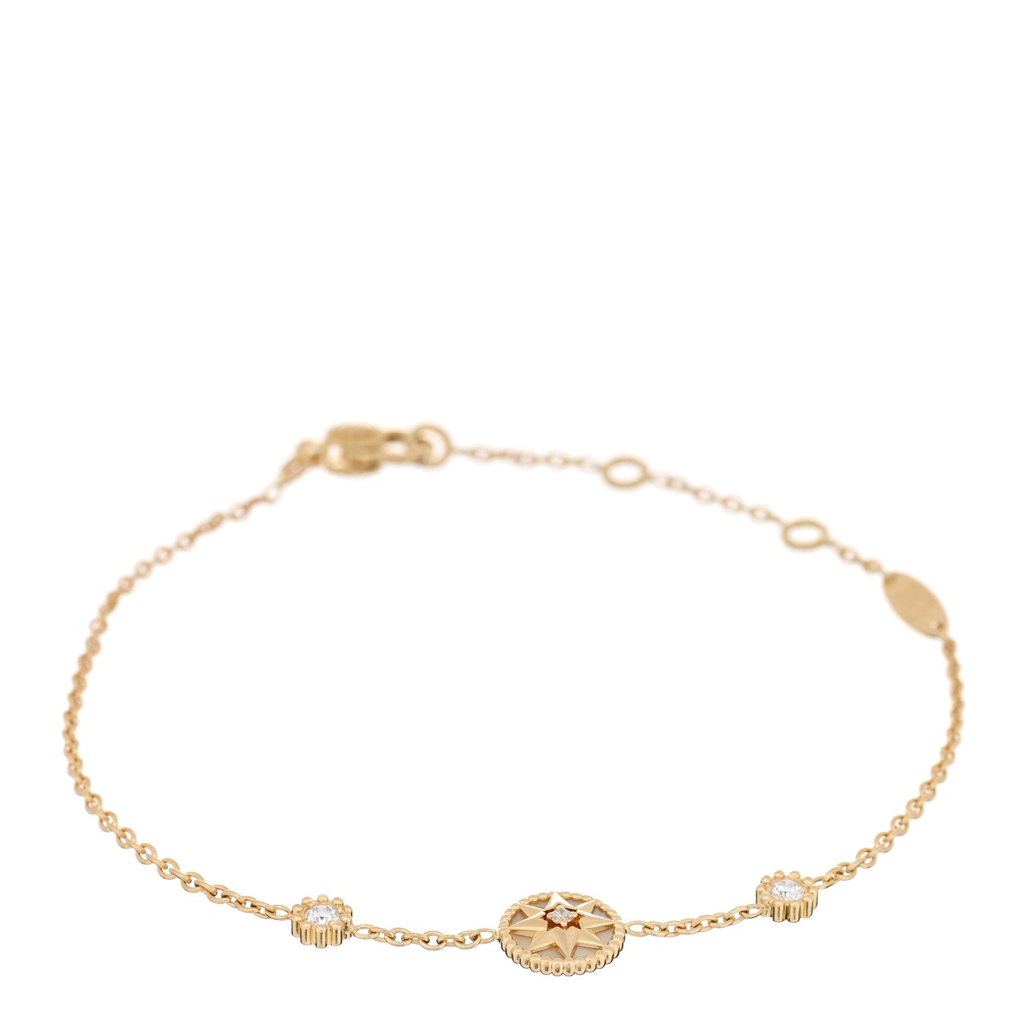 Christian Dior 18K Yellow Gold Diamond Mother of Pearl 3 Station Rose Des Vents Bracelet 1 of 4