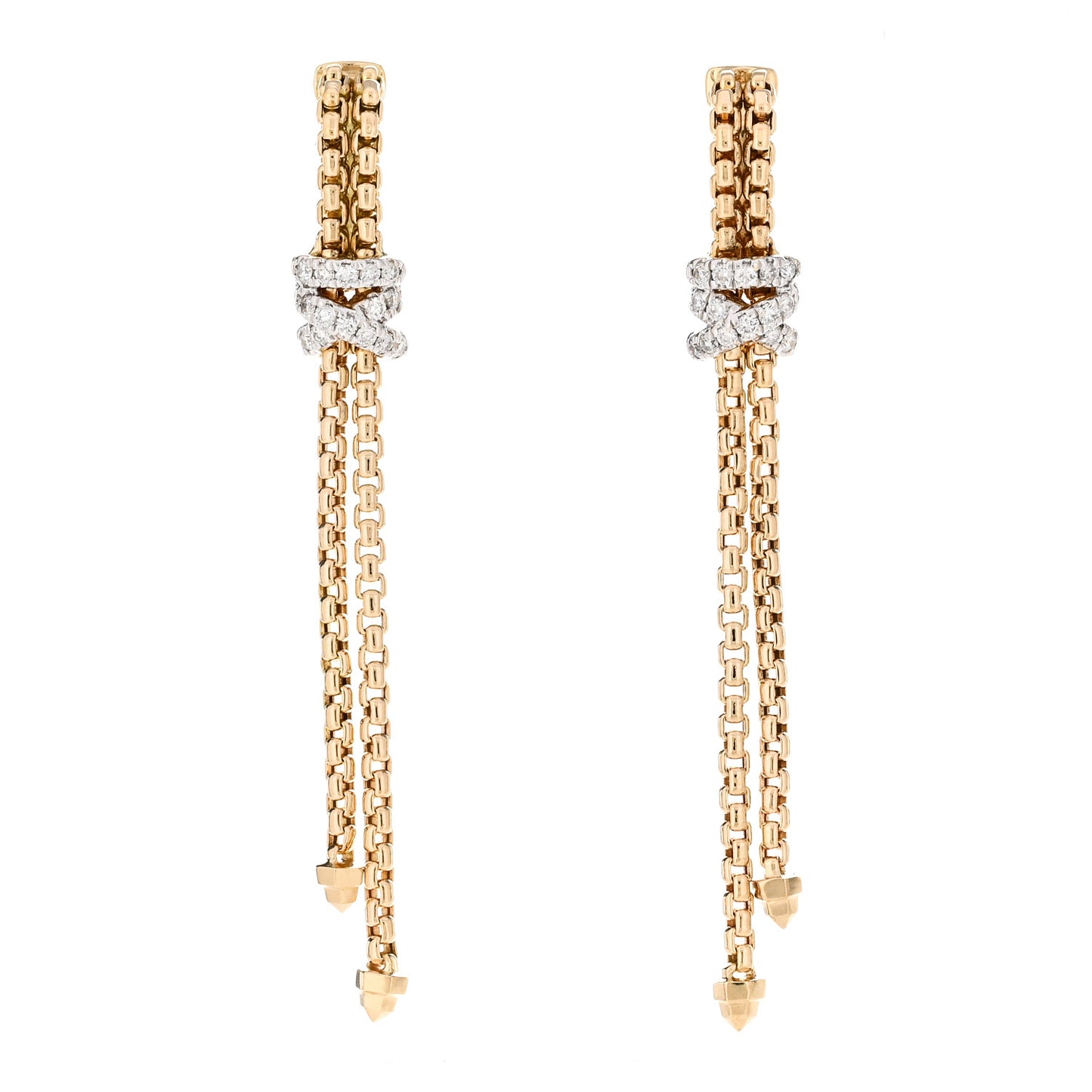 18K Yellow Gold Diamond Helena Box Chain Drop Earrings