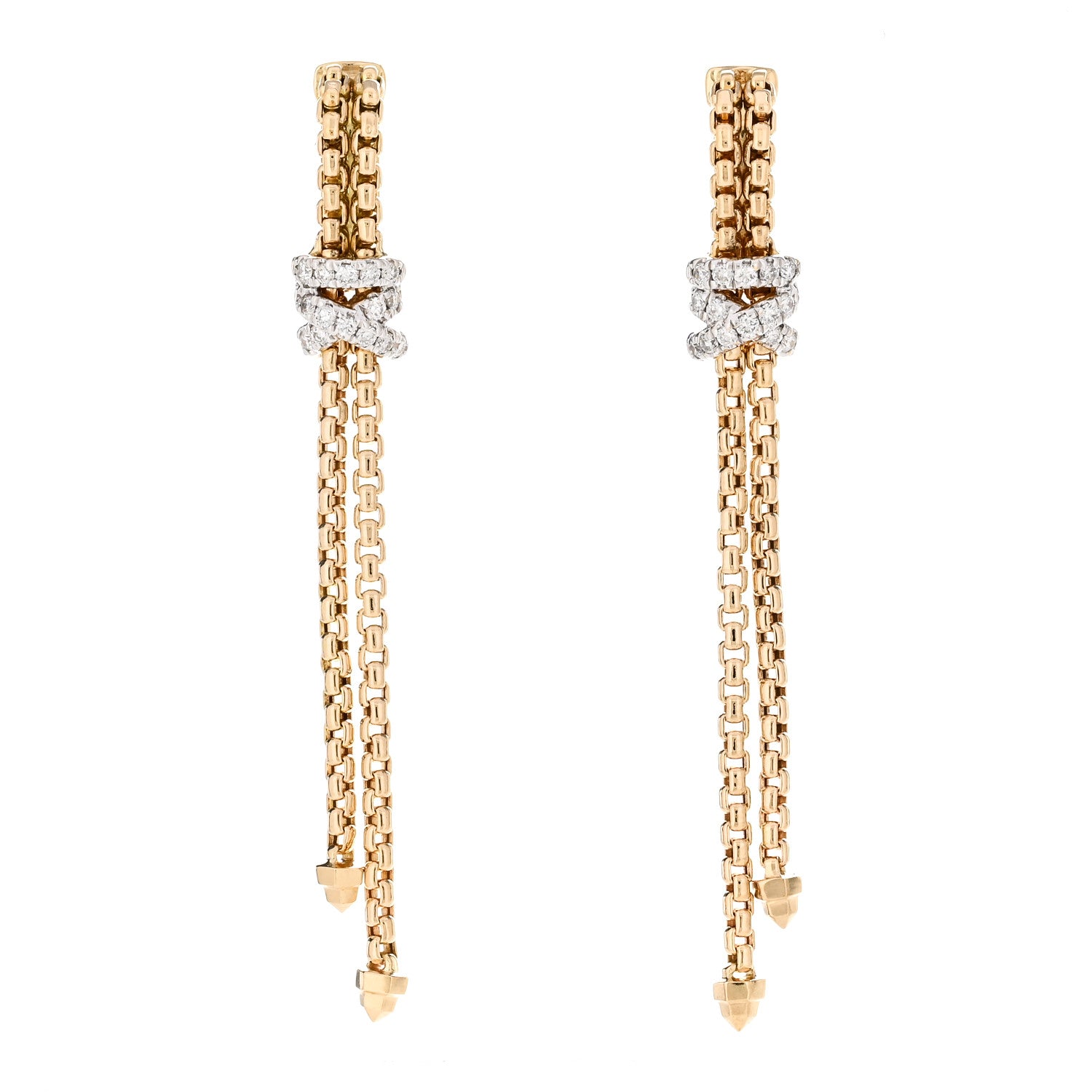 David Yurman 18K Yellow Gold Diamond Helena Box Chain Drop Earrings 1 of 4