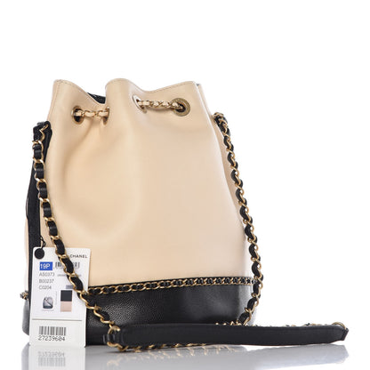 Chanel Lambskin Caviar Lovely Chains Drawstring Bag Beige Black 3 of 8