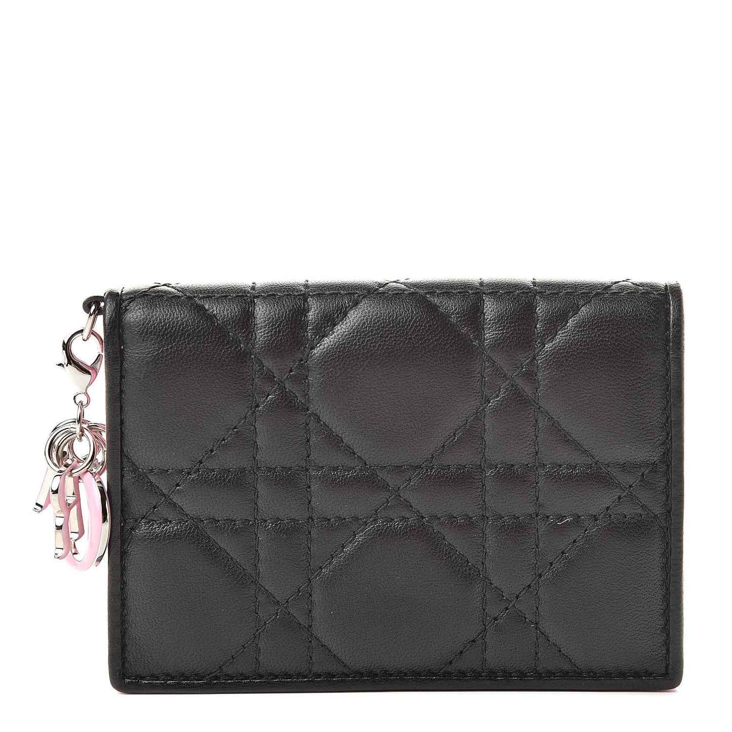 Lambskin Cannage Bi-Color Small Lady Dior Flap Card Holder Black Pink