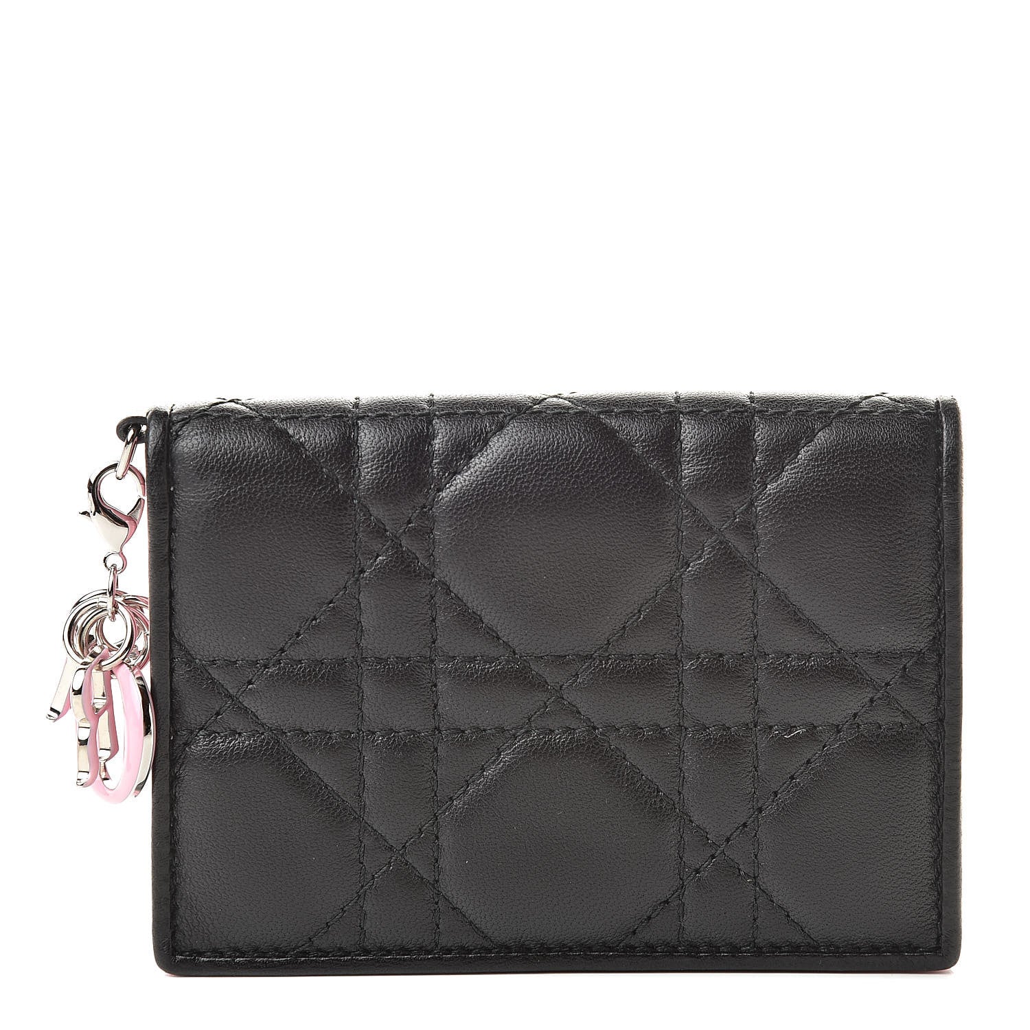 Christian Dior Lambskin Cannage Bi-Color Small Lady Dior Flap Card Holder Black Pink 1 of 8
