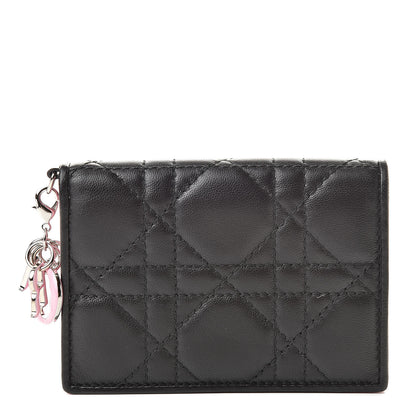 Christian Dior Lambskin Cannage Bi-Color Small Lady Dior Flap Card Holder Black Pink 1 of 8