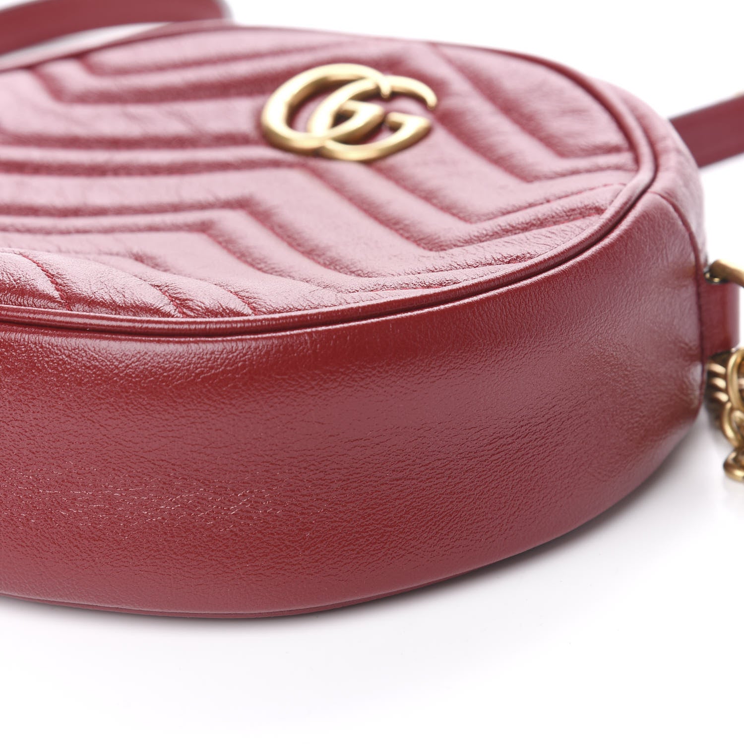 Gucci Glazed Calfskin Matelasse Heart Mini GG Marmont Round Shoulder Bag Romantic Cerise 9 of 11