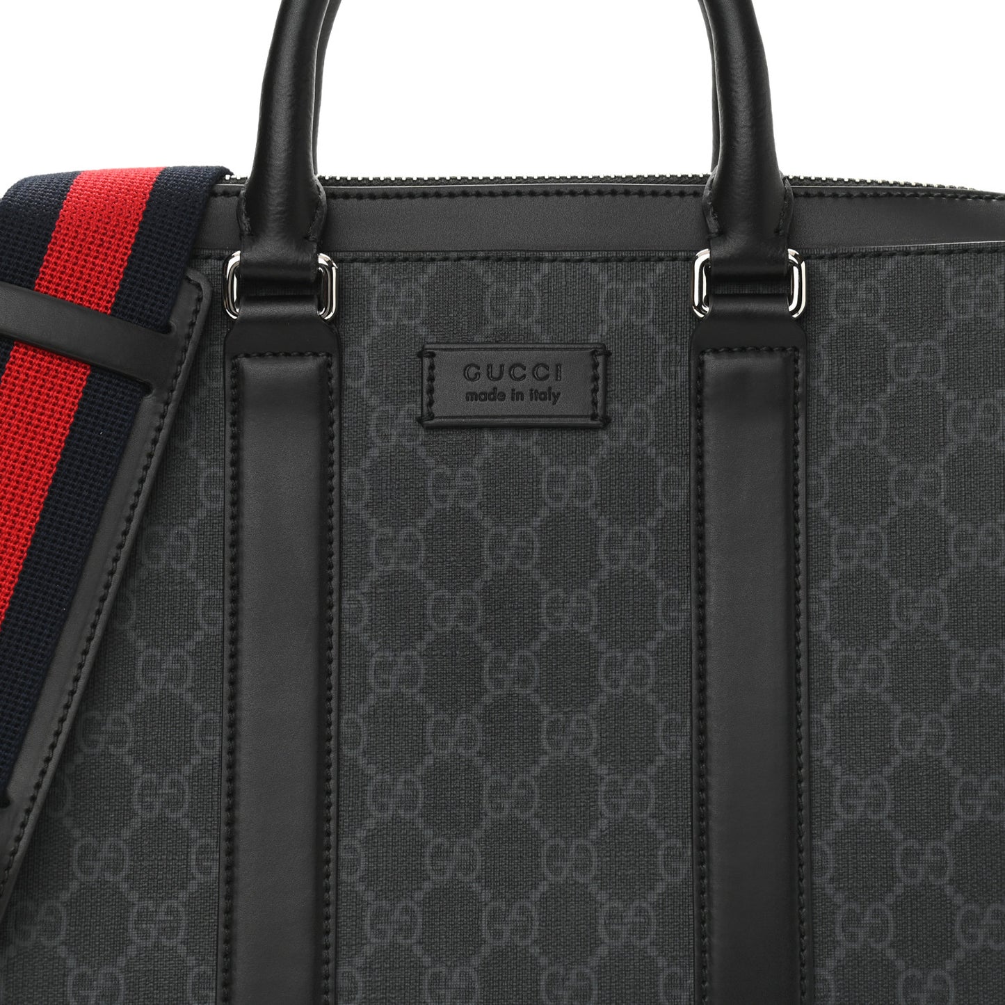 GG Supreme Monogram Appia Calfskin Web Briefcase Black