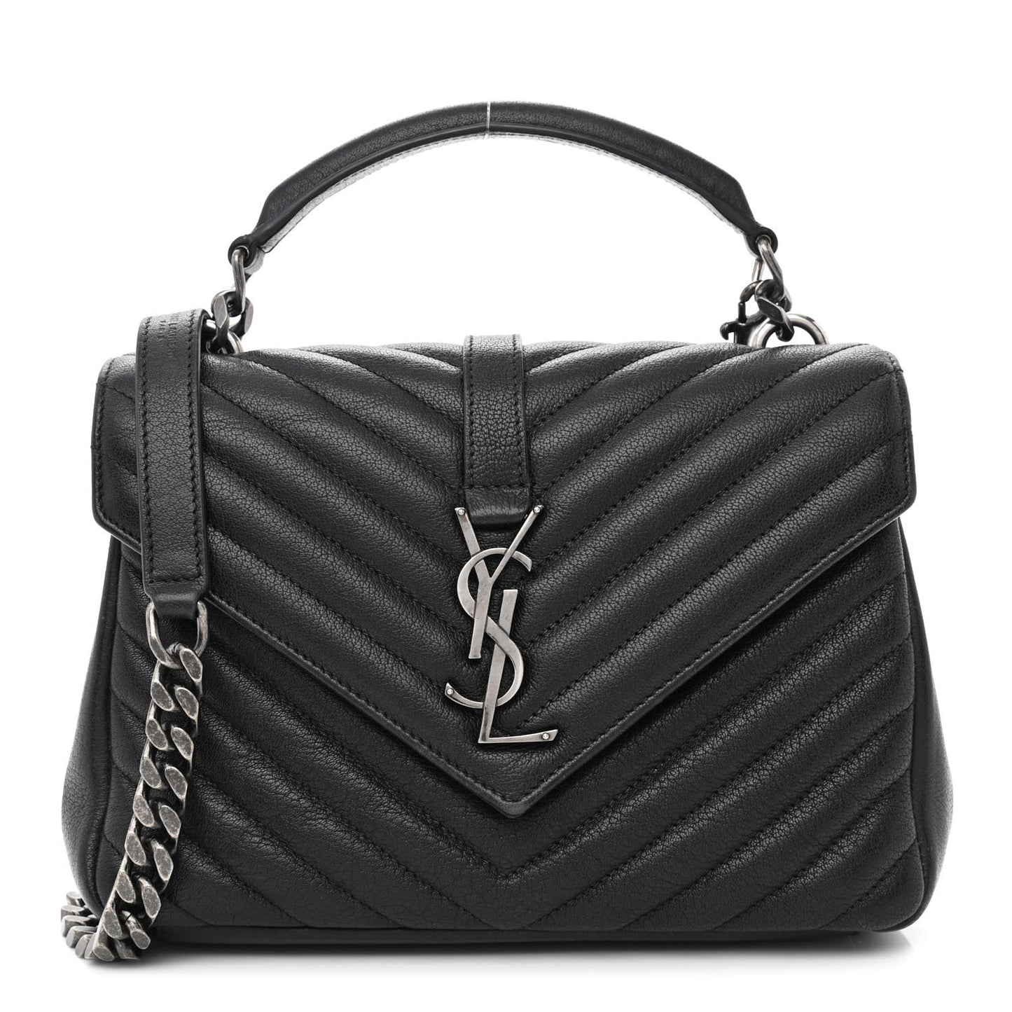 Sheepskin Matelasse Chevron Monogram Medium College Bag Black