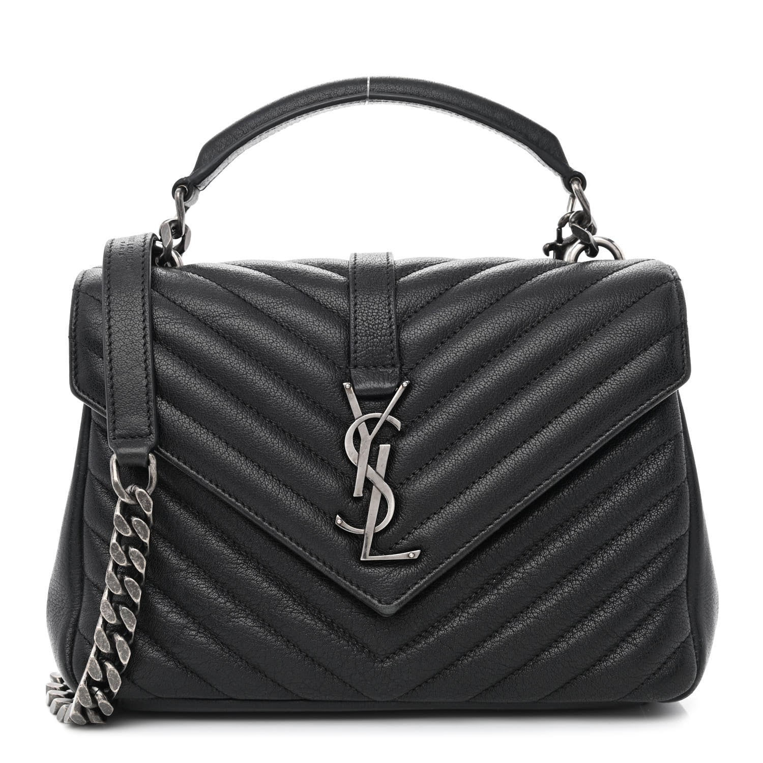 Saint Laurent Sheepskin Matelasse Chevron Monogram Medium College Bag Black 1 of 10
